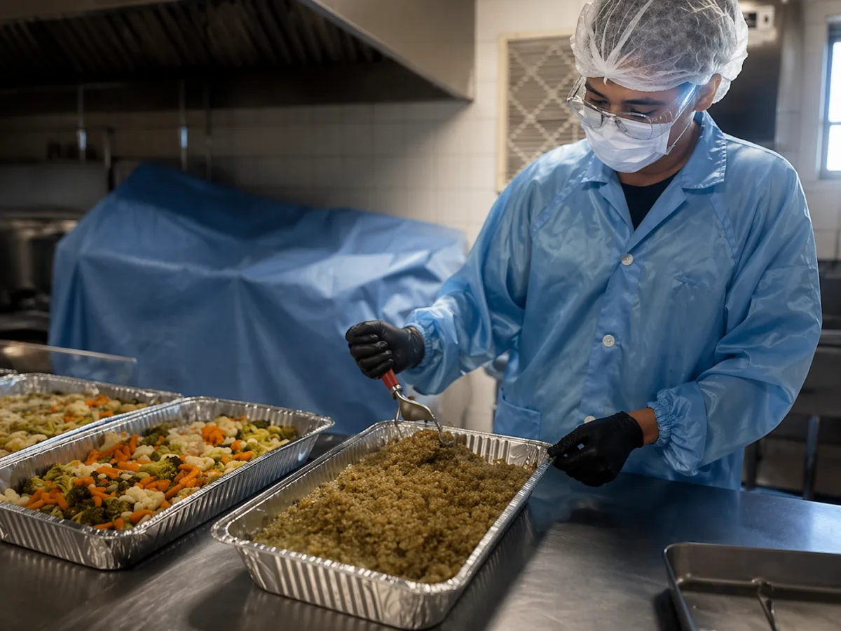 Scooping a fresh batch of MaxSua — every meal weighed and packed by hand