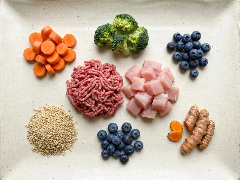 Fresh ingredients for specialized custom dog food formulation